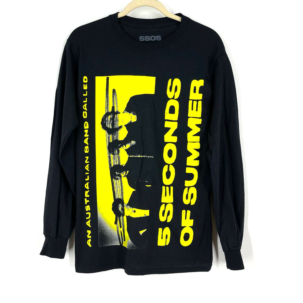 5 Seconds Of Summer Long Sleeve T-Shirt Black Yellow Size XS‎ NWOT